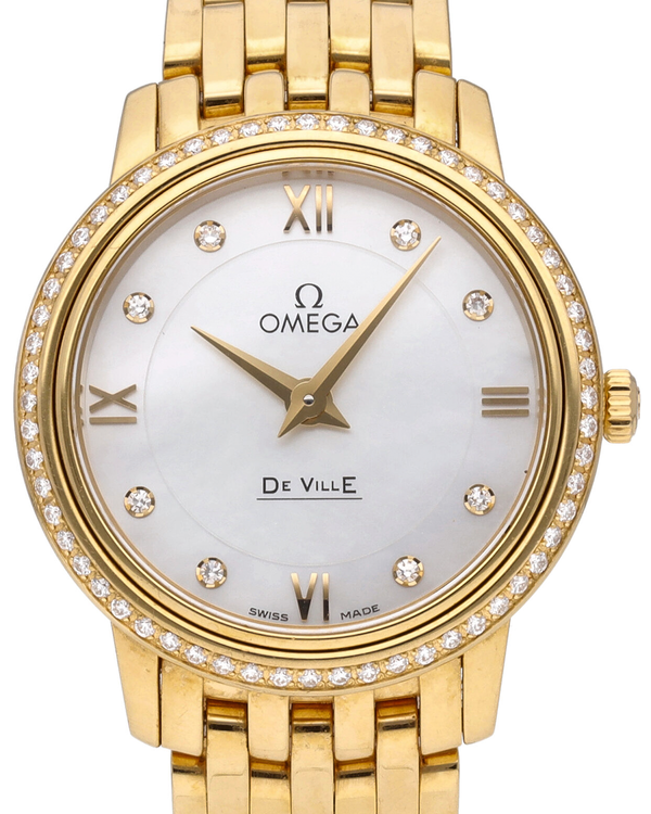 2021 Omega De Ville Prestige 27.4MM Quartz Mother of Pearl Dial Yellow Gold Bracelet (424.55.27.60.55.001)
