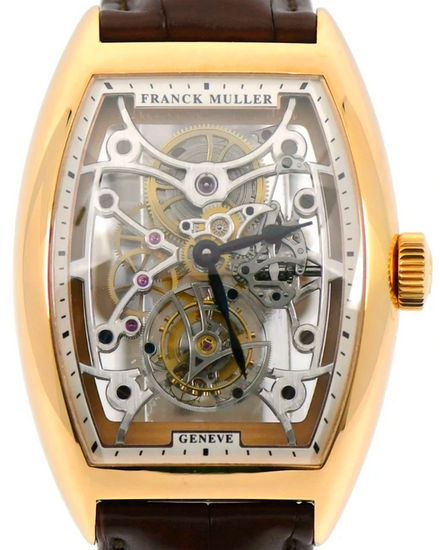 Franck Muller Cintrée Curvex Tourbillon 55MM Skeleton Dial Leather Strap (8880TSQT)