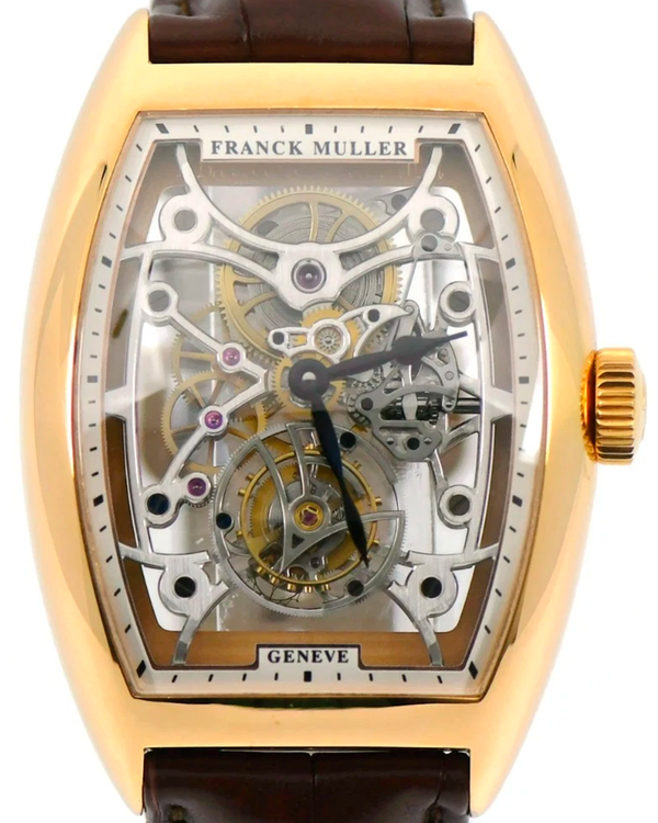 Franck Muller Cintrée Curvex Tourbillon 55MM Skeleton Dial Leather Strap (8880TSQT)