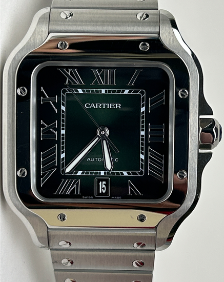 Cartier Santos De Cartier 39.8MM Green Dial Steel Bracelet (WSSA0062)