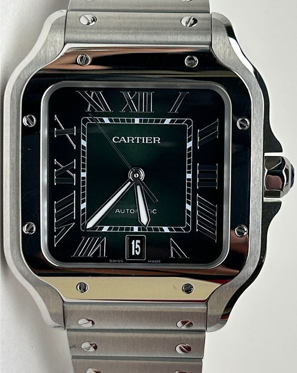 Cartier Santos De Cartier 39.8MM Green Dial Steel Bracelet (WSSA0062)