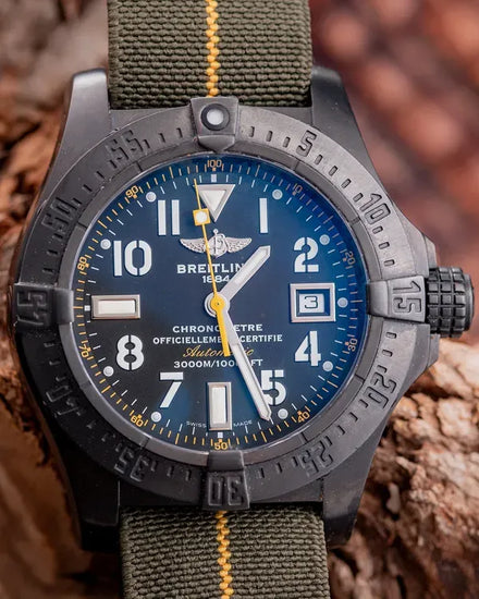 2014 Breitling Avenger Seawolf 44MM Black Dial Aftermarket Textile Strap (M17330)