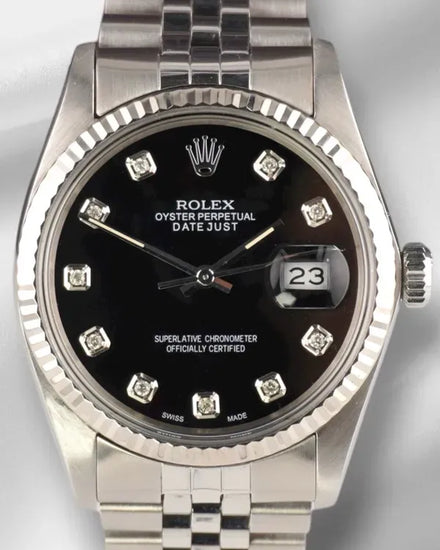 Rolex Datejust 36MM Aftermarket Black Dial Aftermarket Steel Bracelet (16014)