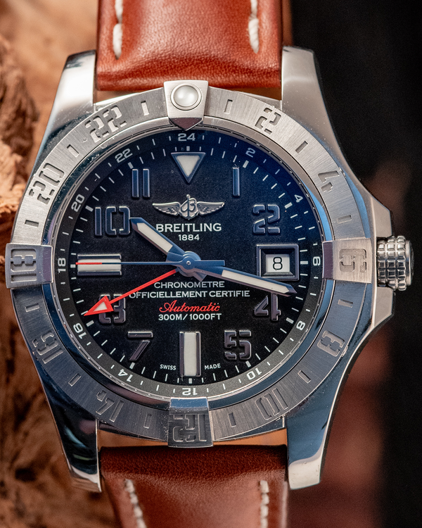 2018 Breitling Avenger II GMT 43MM Black Dial Leather Strap (A3239011/BC34)