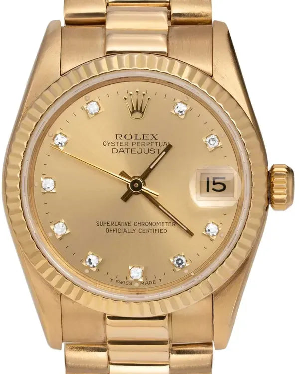 Rolex Datejust 31MM Champagne Dial Yellow Gold President Bracelet (68278)
