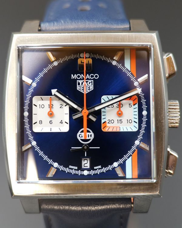 TAG Heuer Monaco "Gulf" 39MM Blue Dial Leather Strap (CBL2115.FC6494)
