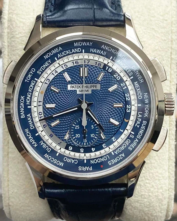 2014 Patek Philippe World Time Chronograph 39.5MM Blue Dial Leather Strap (5930G-001)