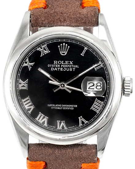 1978 Rolex Datejust 36MM Black Dial Aftermarket Leather Strap (16030)