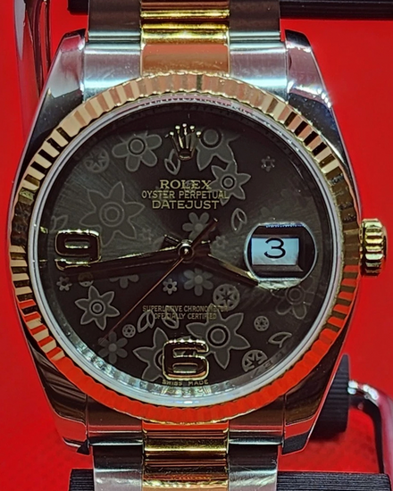 Rolex Datejust 36MM Chocolate "Floral Motif" Dial Two-Tone Oyster Bracelet (116233)