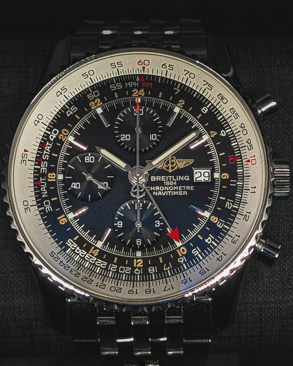 2009 Breitling Navitimer World GMT 46MM Black Dial Steel Bracelet (A24322)