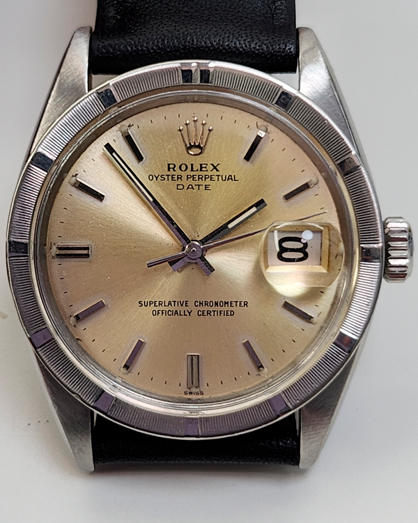 Rolex Oyster Perpetual Date 34MM Silver Dial Aftermarket Leather Strap (1501)