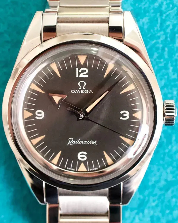 2024 Omega Seamaster Railmaster "The 1957 Trilogy" L.E. 38MM Black "Tropical" Dial Steel Bracelet  (220.10.38.20.01.002)