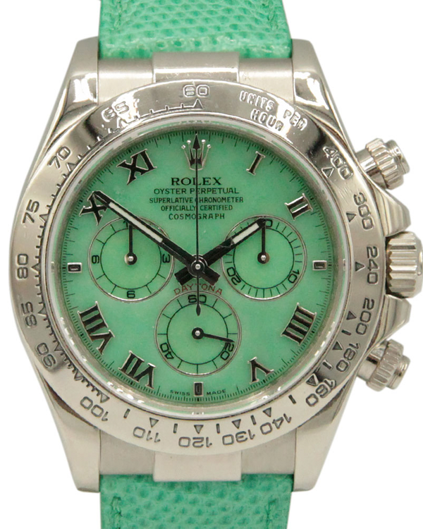 2007 Rolex Cosmograph Daytona 40MM Green "Chryrsoprase" Dial Leather Strap (116519)