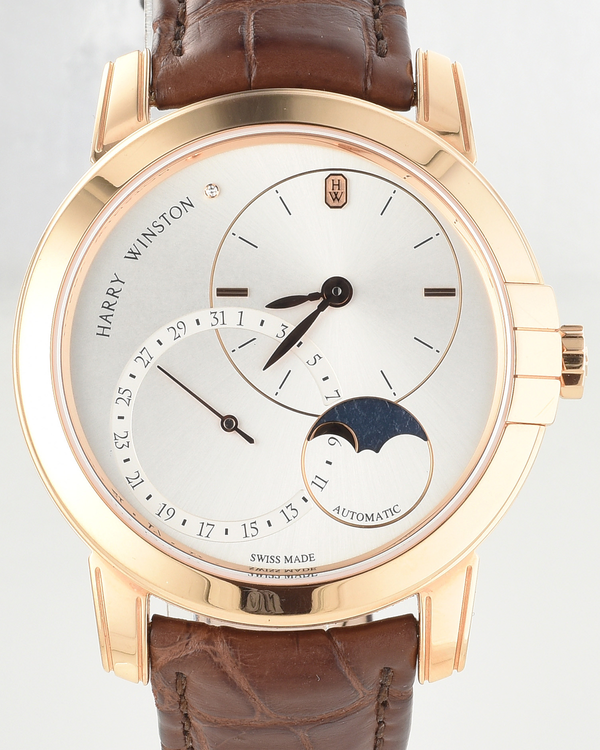 Harry Winston Midnight Date Moon Phase 42.5MM Silver Dial Leather Strap (MIDAMP42RR003)