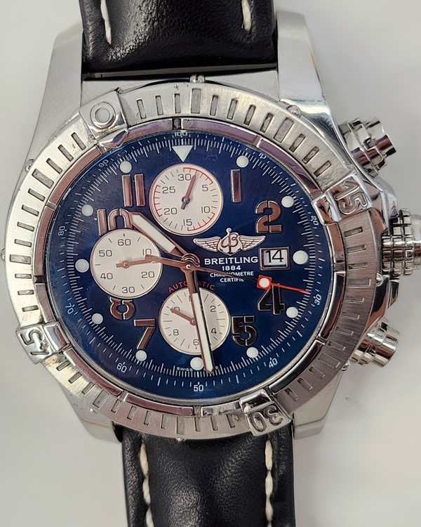 2016 Breitling Super Avenger 48MM Black Dial Leather Strap (A13370)