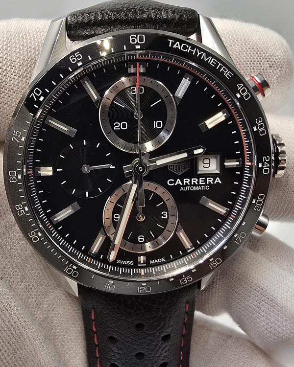 2023 Tag Heuer Carrera Chronograph 41MM Black Dial Leather Strap (CBM2110.FC6454)