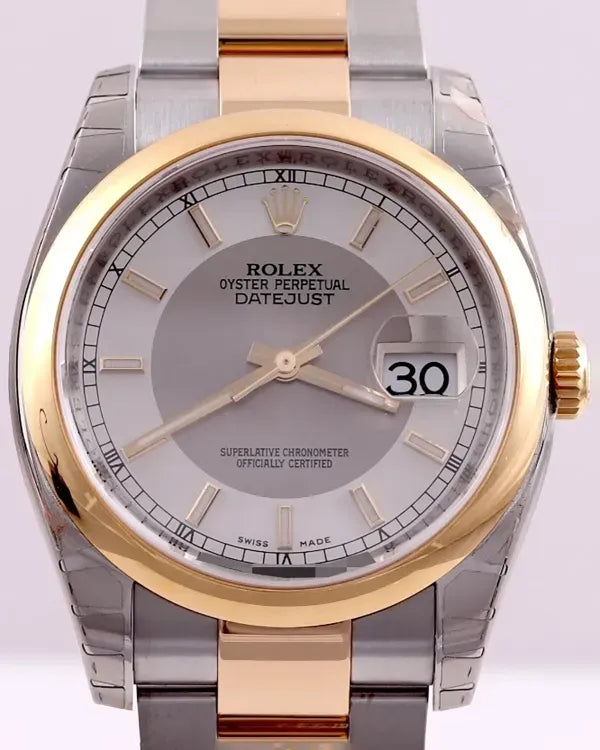 Rare Rolex Datejust 36MM Silver "Tuxedo" Dial Two-Tone Oyster Bracelet (116203)