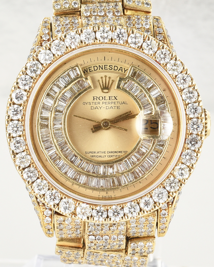 Rolex Day-Date 36MM Aftermarket Diamonds Champagne Dial Yellow Gold President Bracelet (1803)