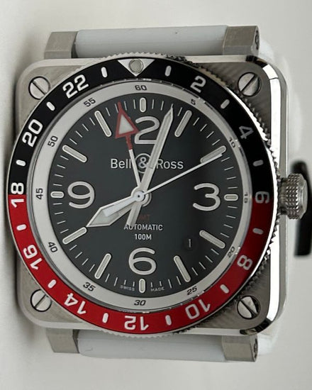 Bell & Ross BR 03 GMT "Coke" 42MM Black Dial Aftermarket Rubber Strap (BR0393-BL-ST/SCA)