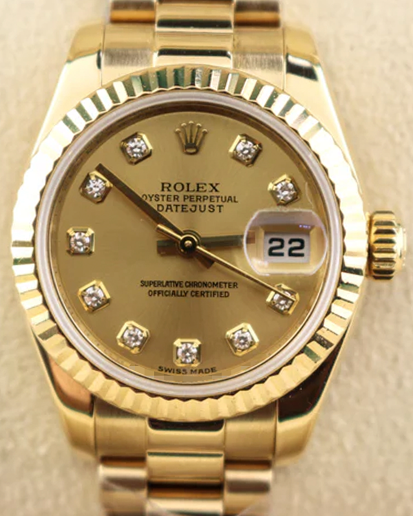 2010 (G Serial) Rolex Lady-Datejust 26MM Champagne Dial Yellow Gold President Bracelet (179138)