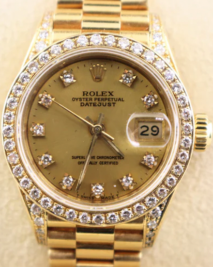 1991 (N Serial) Rare Rolex Lady-Datejust 26MM Champagne Dial Yellow Gold President Bracelet (69238)