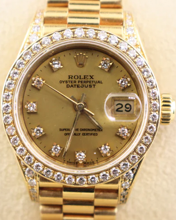 1991 (N Serial) Rare Rolex Lady-Datejust 26MM Champagne Dial Yellow Gold President Bracelet (69238)