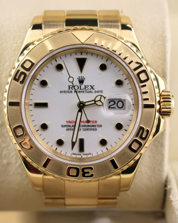 2002 (Y Serial) Rolex Yacht-Master 40MM White Dial Yellow Gold Oyster Bracelet (16628)