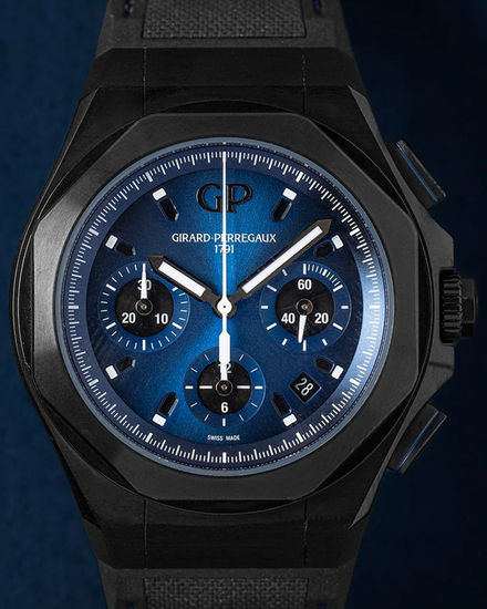 2020 Girard Perregaux Laureato Absolute Chronograph 44MM Blue Dial Rubber Strap (81060-21-491-FH6A)