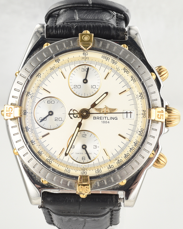 Breitling Chronomat 39MM White Dial Aftermarket Leather Strap (B13050.1)