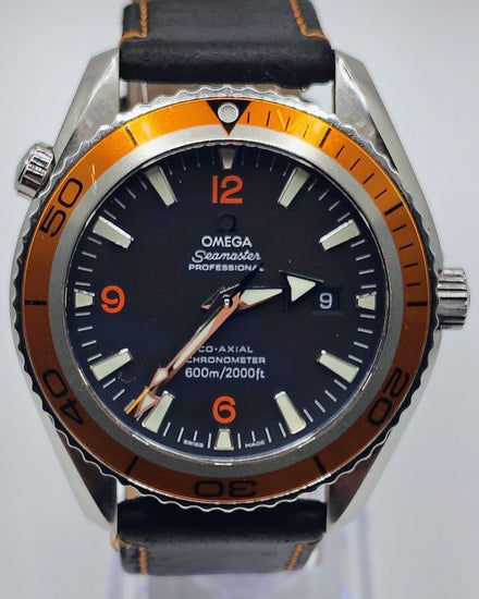 2007 Omega Seamaster Planet Ocean 45.5MM Black Dial Aftermarket Leather Strap (2908.50.38)