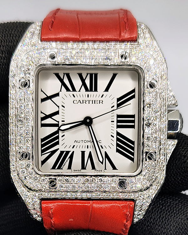 Cartier Santos 100 41.3MM Silver Dial Leather Strap (2656)