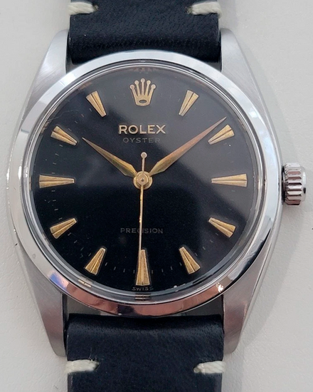 Rolex Oyster Perpetual 34MM Black Dial Aftermarket Leather Strap (6422)