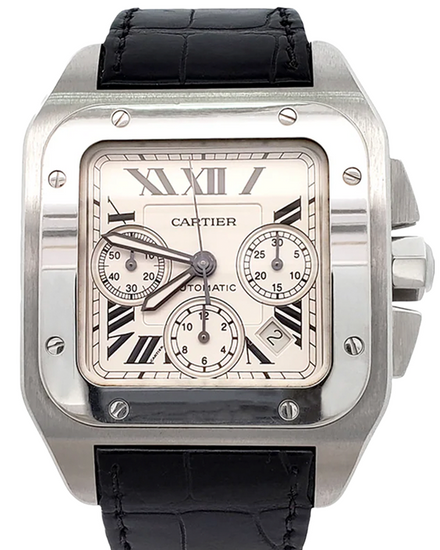 2005 Cartier Santos 100 XL 41MM Silver Dial Leather Strap (W20090X8)