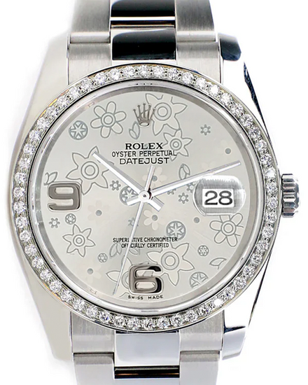 Rolex Datejust 36MM Silver "Floral Motif" Dial Oyster Bracelet (116200)
