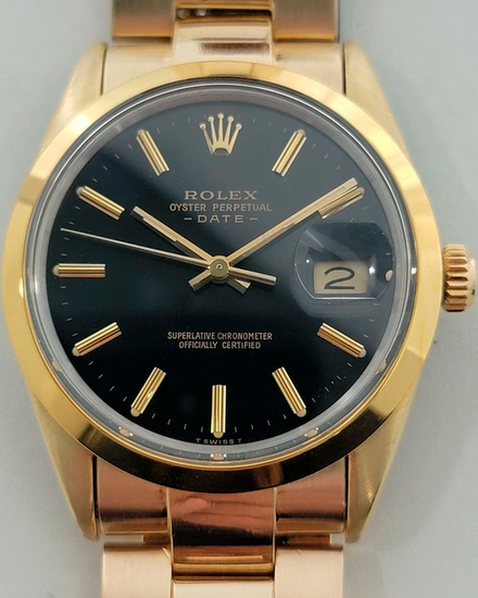 1985 Rolex Oyster Perpetual Date 34MM Black Dial Oyster Bracelet (15505)