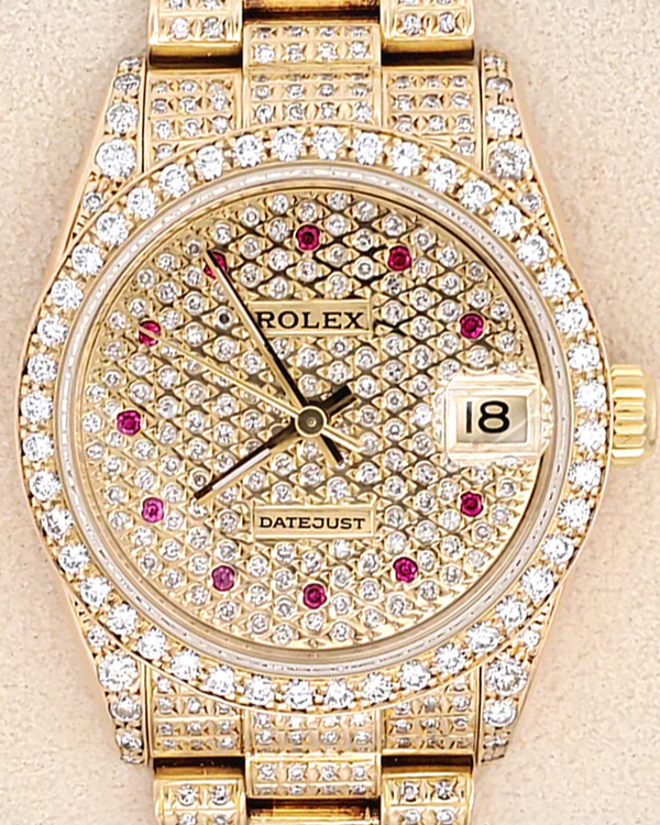 1990 Rolex Datejust 31MM Aftermarket Diamond Pave Dial Aftermarket Yellow Gold President Bracelet (68288)