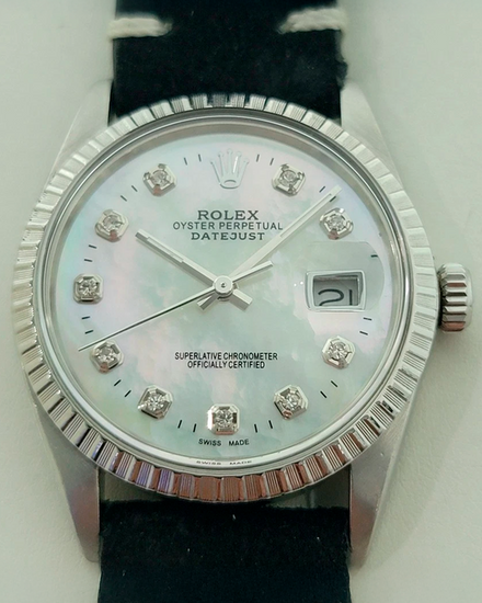 Rolex Datejust 36MM Aftermarket Mother of Pearl Dial Aftermarket Leather Strap (16030)