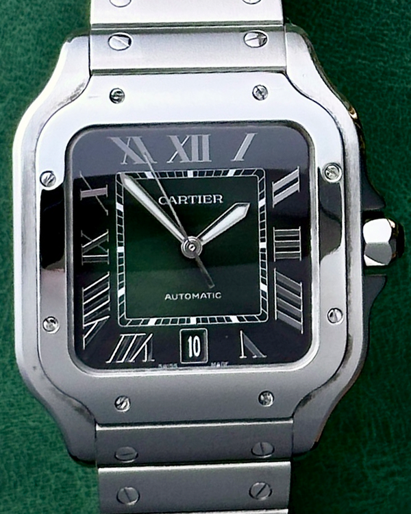 2023 Cartier Santos De Cartier 39.8MM Green Dial Steel Bracelet (WSSA0062)