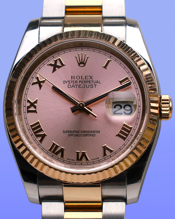 No Reserve - 2008 Rolex Datejust 36MM Pink Dial Two-Tone Oyster Bracelet (116231)