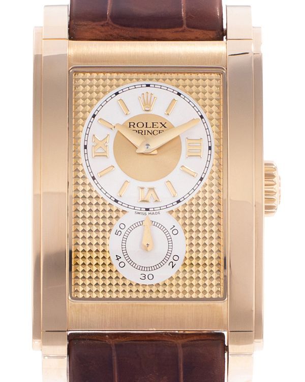 Rolex Cellini Prince 28x47MM Champagne Dial Leather Strap (5440)
