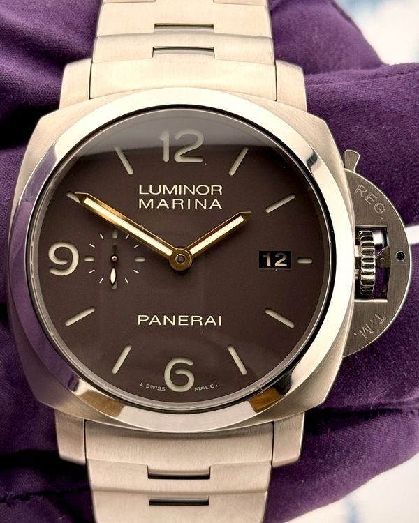 2013 Panerai Luminor Marina 44MM Brown Dial Titanium Bracelet (PAM00352)