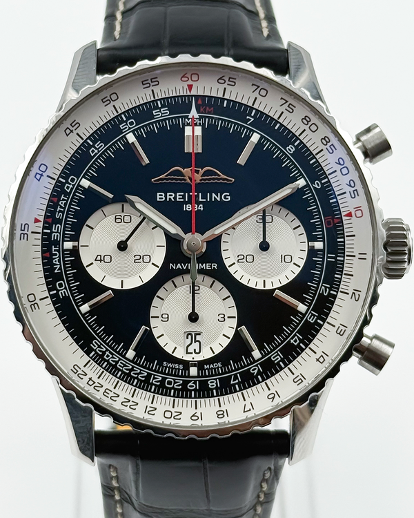 2022 Breitling Navitimer 1 B01 Chronograph 43MM Black Dial Leather Strap (AB0138)