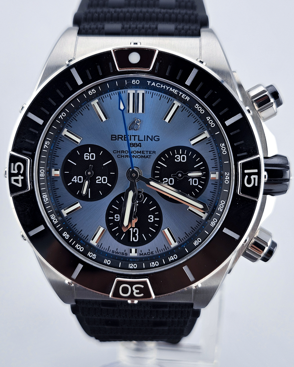 2025 Breitling Super Chronomat B01 44MM Ice Blue Dial Rubber Strap (PB0136251C1S1)