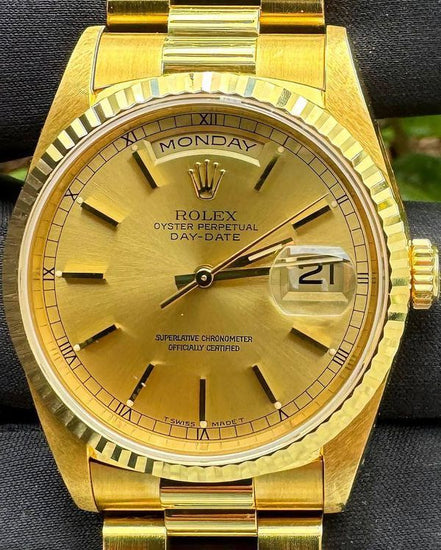 1996 (W Serial) Rolex Day-Date 36MM Champagne Dial Yellow Gold President Bracelet (18238)