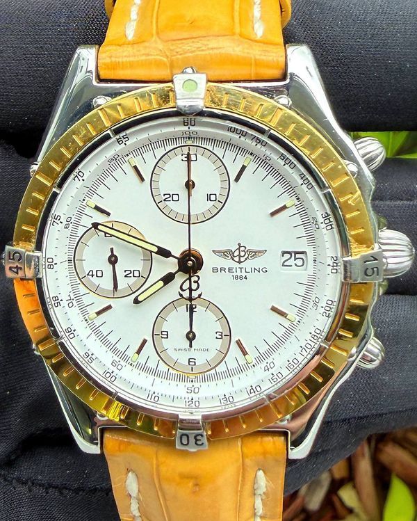 Breitling Chronomat 39MM White Dial Aftermarket Leather Strap (D13048)