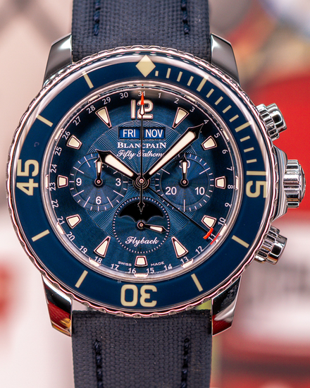 2022 Blancpain Fifty Fathoms Chronographe Flyback Quantième Complet 45MM Blue Dial Textile Strap (5066F-1140-52B)