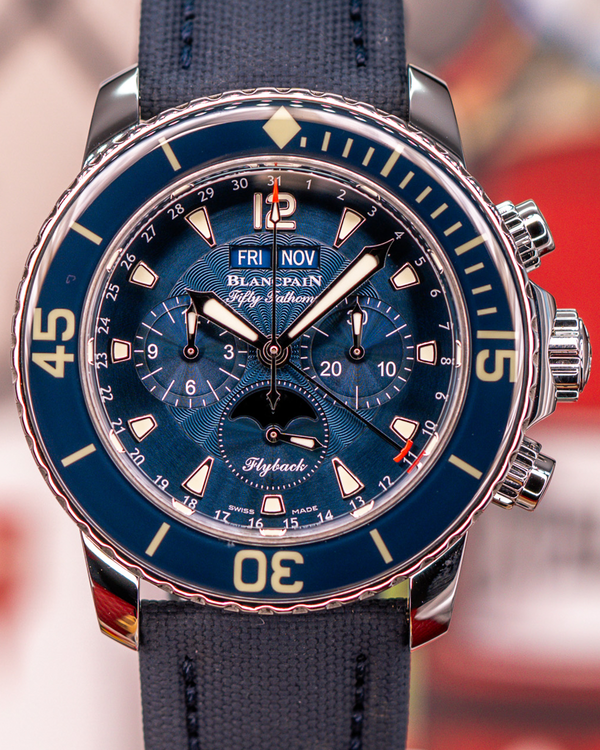 2022 Blancpain Fifty Fathoms Chronographe Flyback Quantième Complet 45MM Blue Dial Textile Strap (5066F-1140-52B)