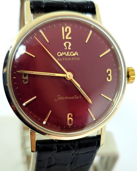 Omega Seamaster 34.2MM Aftermarket Red Dial Aftermarket Leather Strap (LL6287-1)