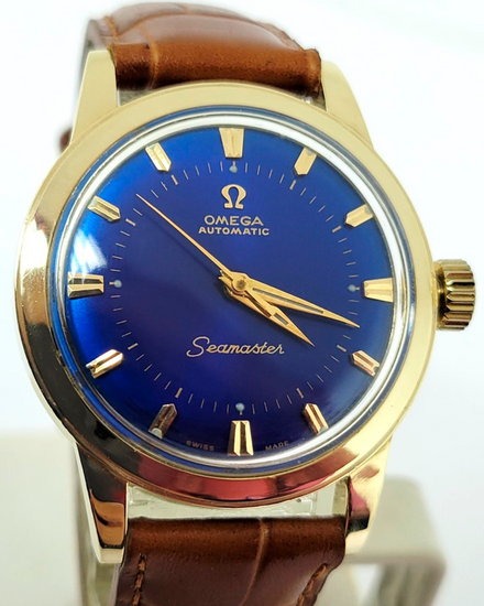 Omega Seamaster 34MM Blue Dial Aftermarket Leather Strap (GX6546)