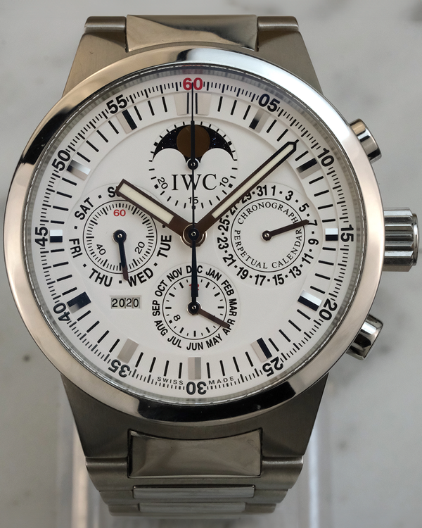 IWC Schaffhausen GST Chronograph Perpetual Calendar 42MM White Dial Steel Bracelet (IW375609)